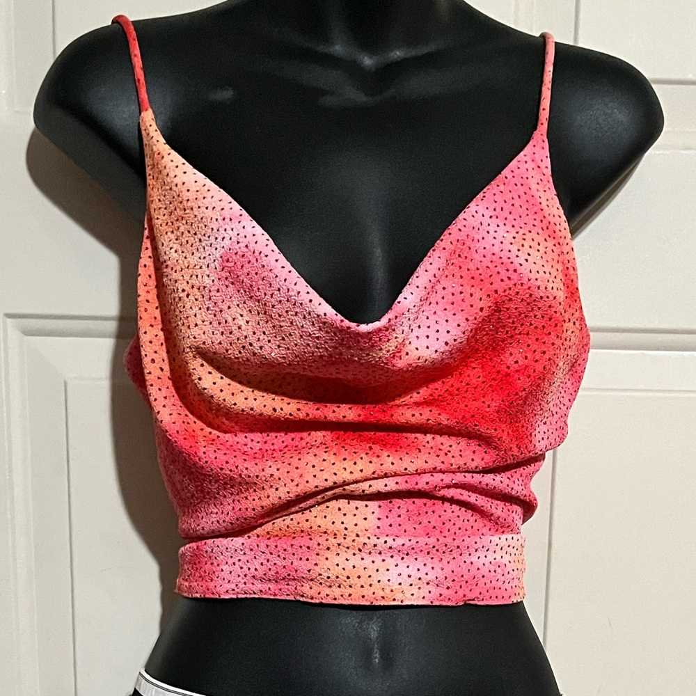 Taboo Vibrant Pink and Orange Cowl Neck Halter